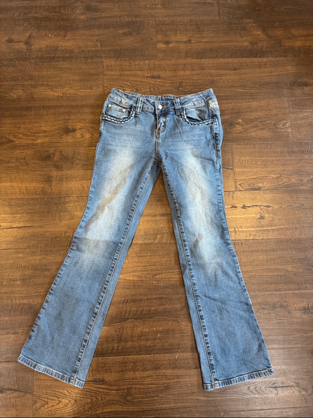 Shyanne Light Blue Flare Jeans with Braided Pocket Detail girl size 14